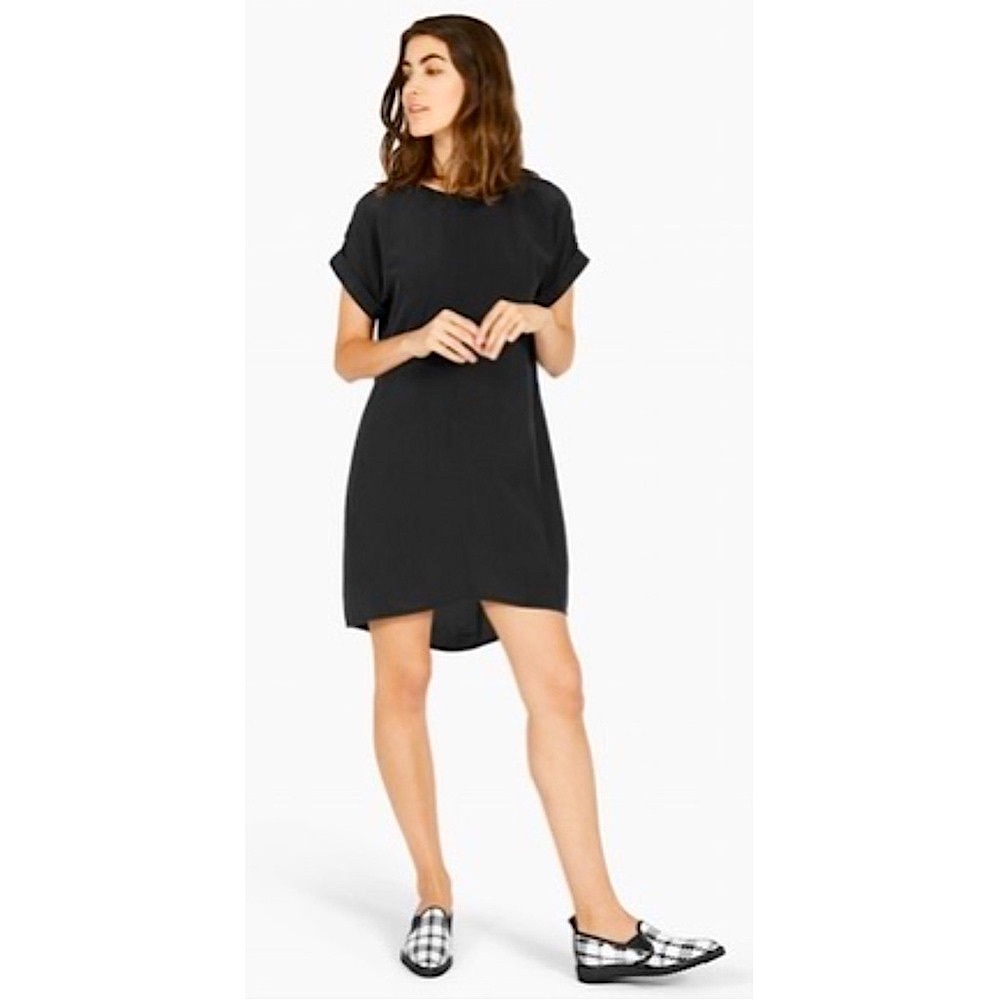 Everlane The Silk Short Sleeve Tunic Mini Dress in Black